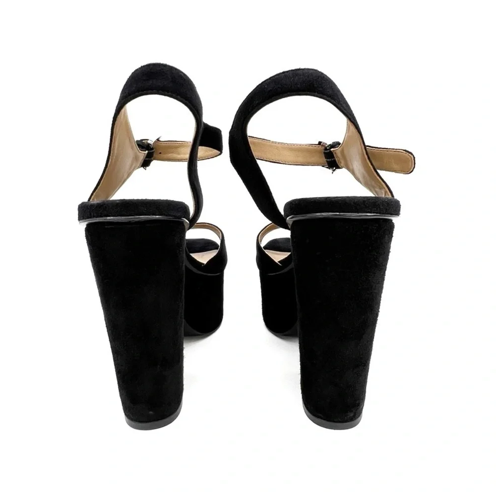 Michael Kors Collection Harley Platform Sandal Chunky Heels Black Suede Size 7.5